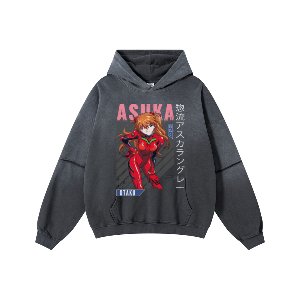 370GSM Unisex Monkey Wash Faux-Two-Piece PP-Sprayed  French Terry Hoodie Vintage Dark Grey
