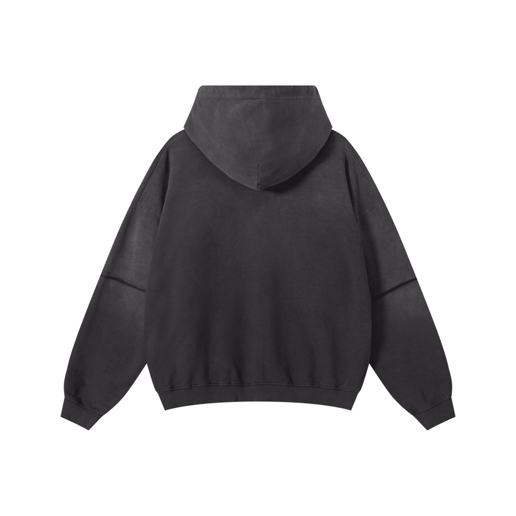 370GSM Unisex Monkey Wash Faux-Two-Piece PP-Sprayed  French Terry Hoodie Vintage Black