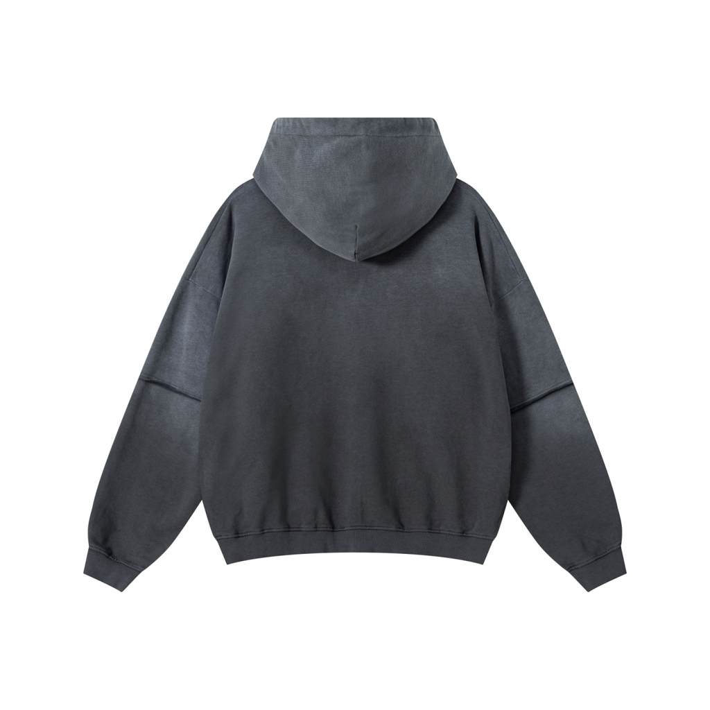 370GSM Unisex Monkey Wash Faux-Two-Piece PP-Sprayed  French Terry Hoodie Vintage Dark Grey