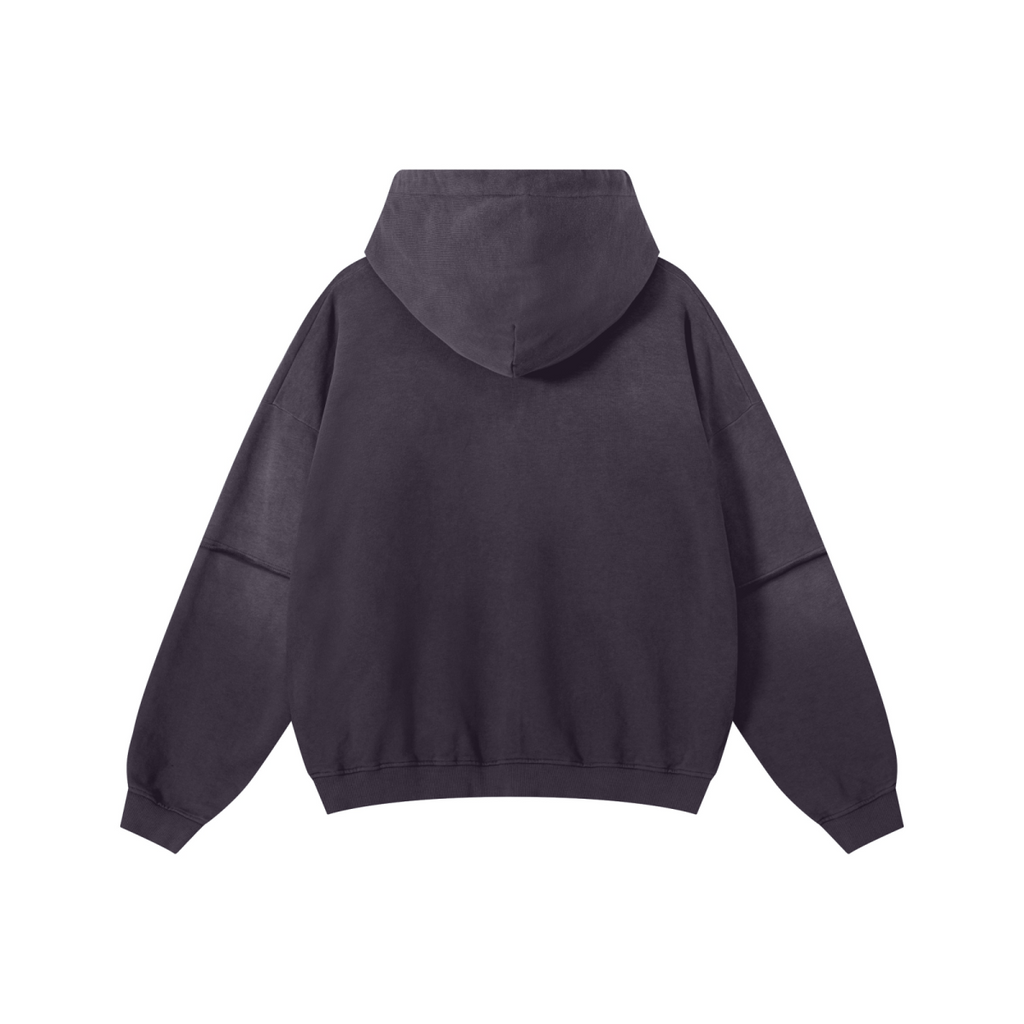 370GSM Unisex Monkey Wash Faux-Two-Piece PP-Sprayed  French Terry Hoodie Vintage Purple