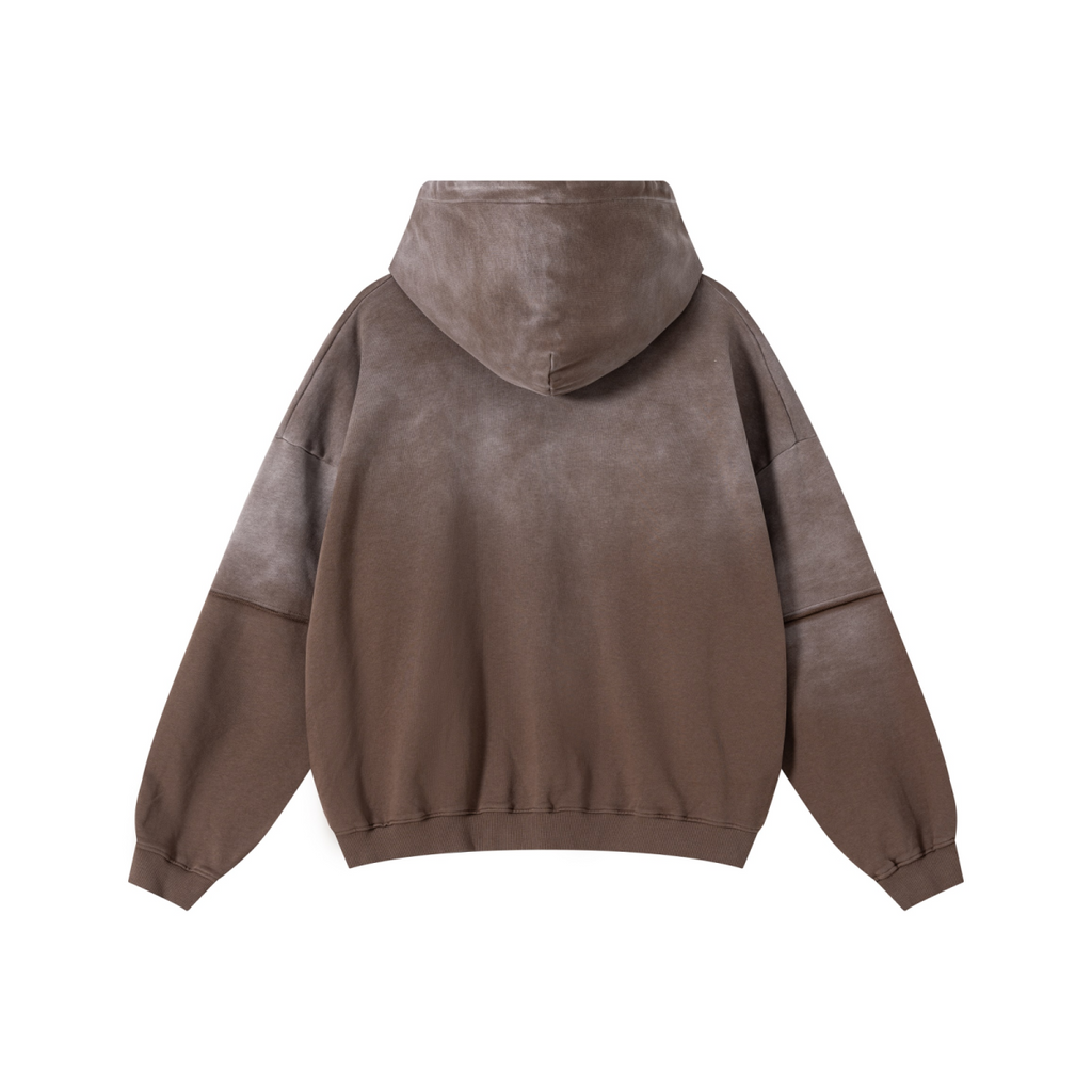 370GSM Unisex Monkey Wash Faux-Two-Piece PP-Sprayed  French Terry Hoodie Vintage Brown
