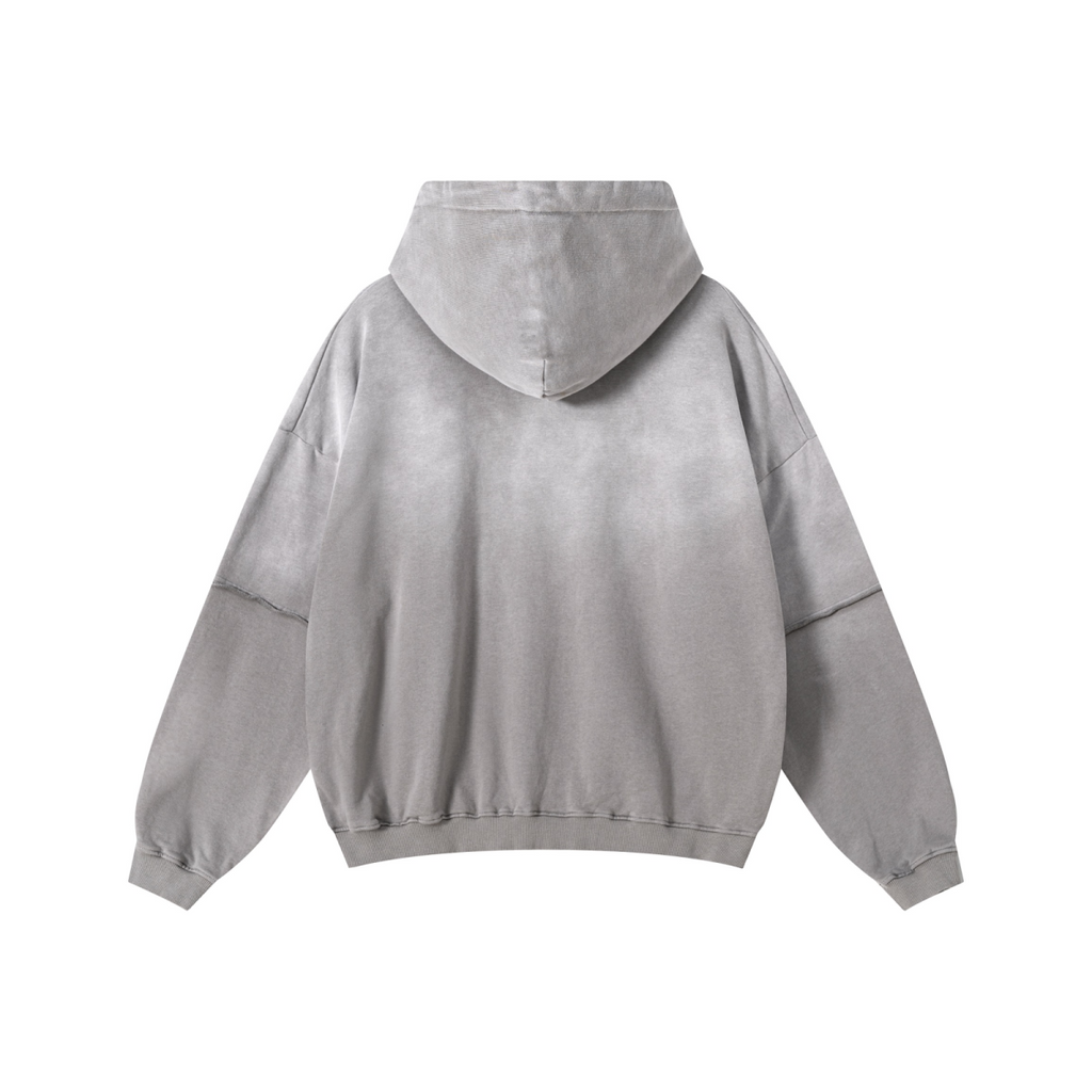 370GSM Unisex Monkey Wash Faux-Two-Piece PP-Sprayed  French Terry Hoodie Vintage Medium Grey