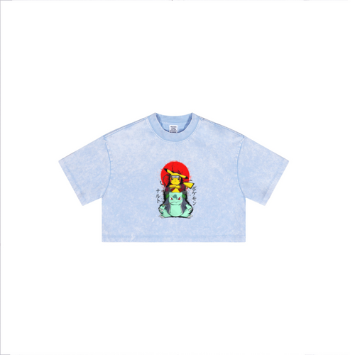 230GSM Women’s Cool-Touch Dopamine-Color Snow-Washed Vintage Cropped T-Shirt sky blue
