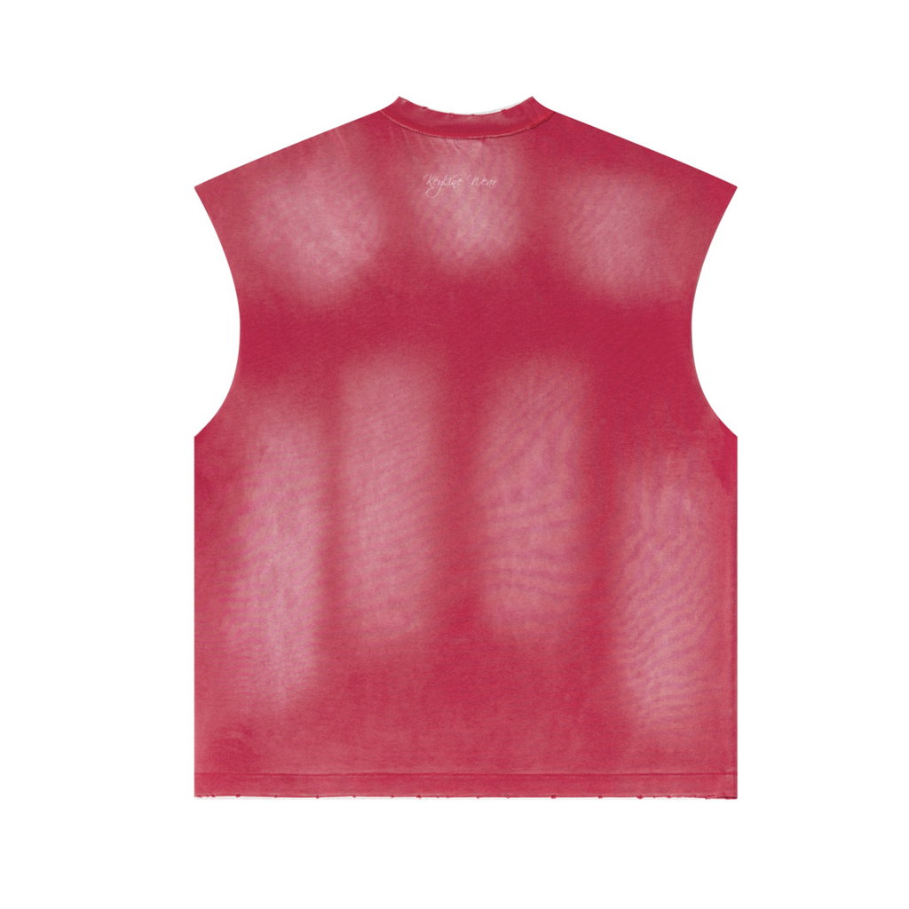 285GSM Unisex Monkey-Wash PP Spray Distressed Tank Top Vintage Red