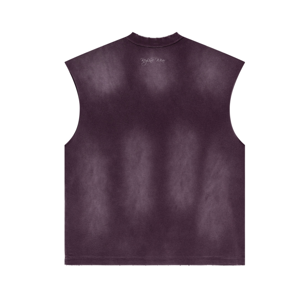 285GSM Unisex Monkey-Wash PP Spray Distressed Tank Top 	Vintage Purple