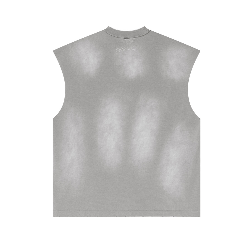 285GSM Unisex Monkey-Wash PP Spray Distressed Tank Top Vintage Medium Grey