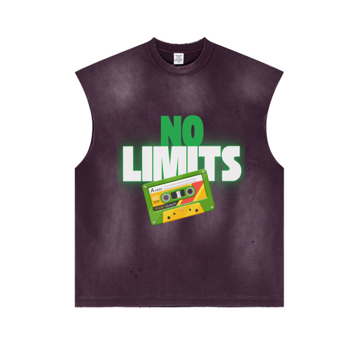 285GSM Unisex Monkey-Wash PP Spray Distressed Tank Top 	Vintage Purple