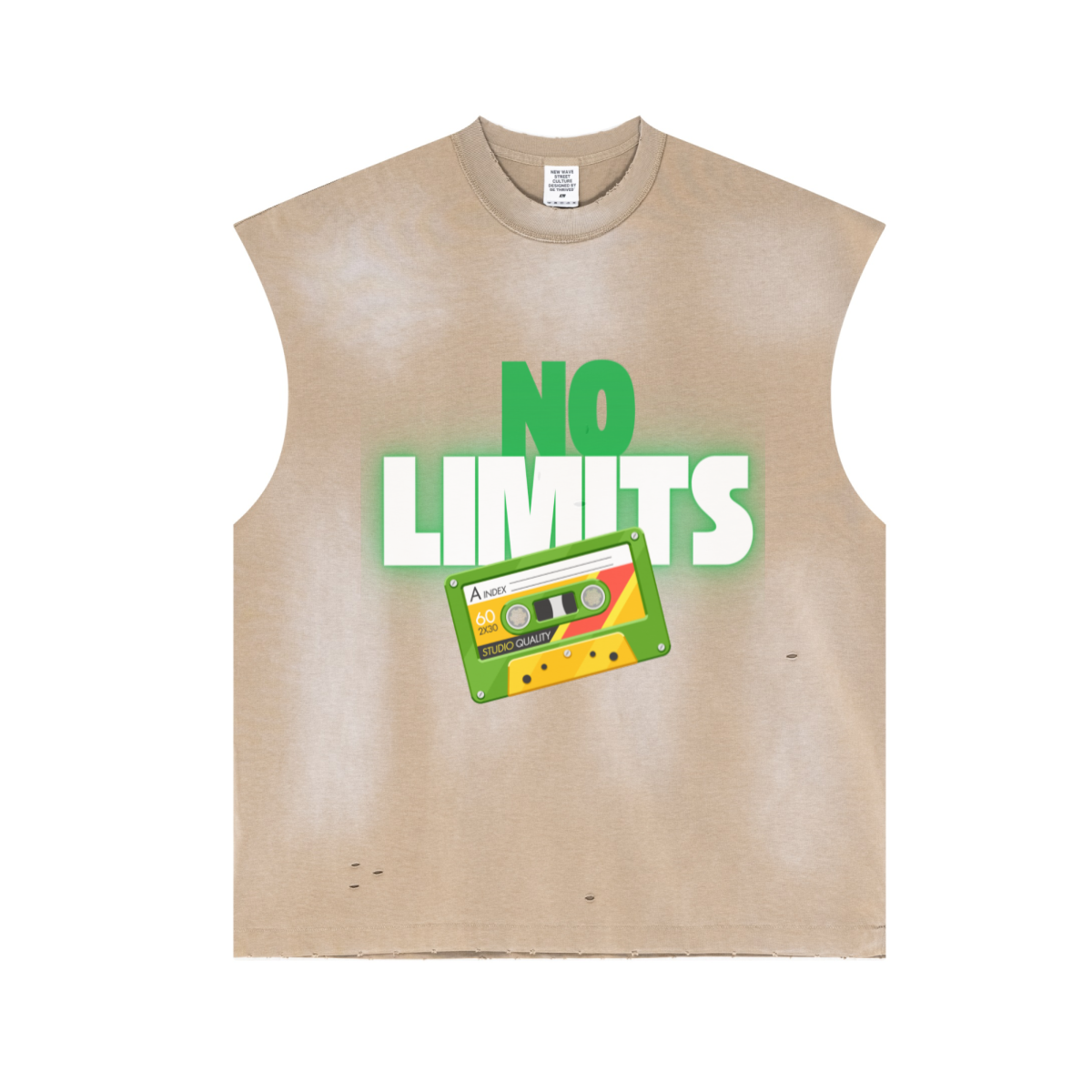 285GSM Unisex Monkey-Wash PP Spray Distressed Tank Top Vintage Khaki